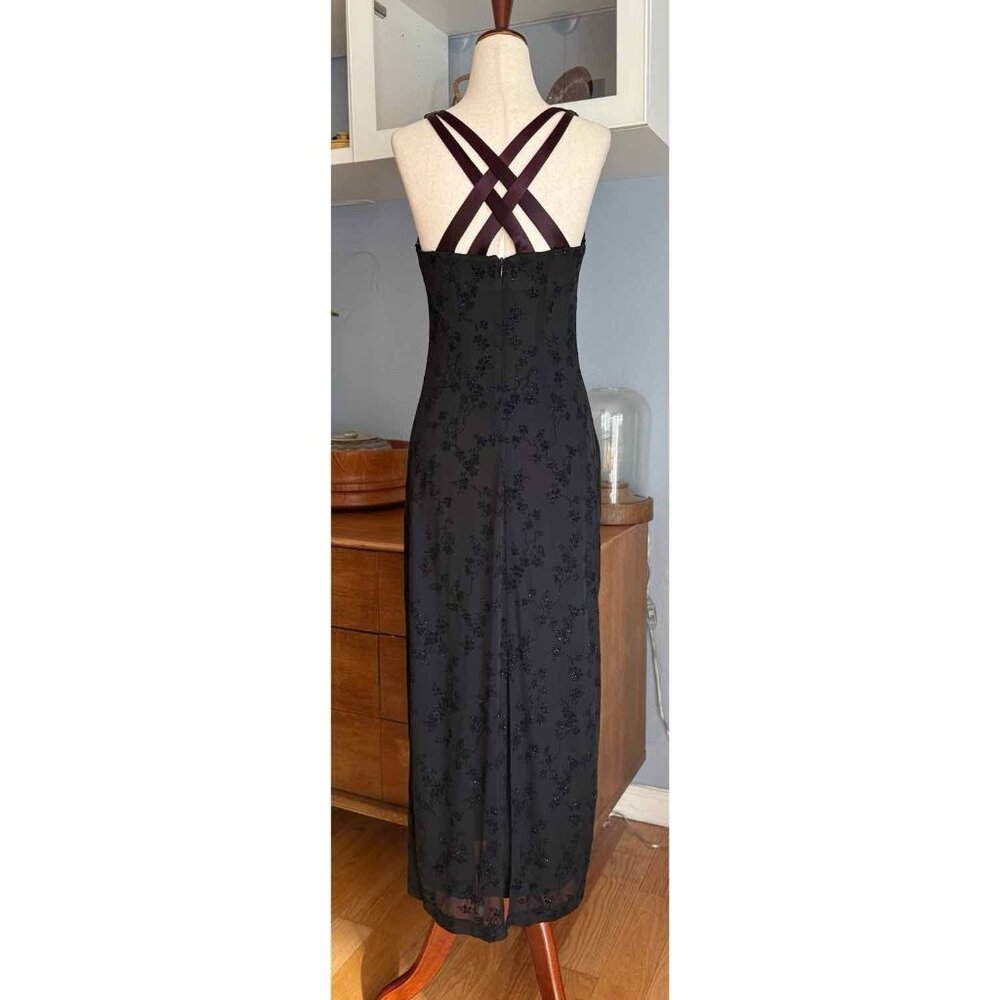 SOLD Mesh & Floral Velvet Glitter Maxi Dress Strappy Whimsygoth Vampy S - Picture 6 of 8